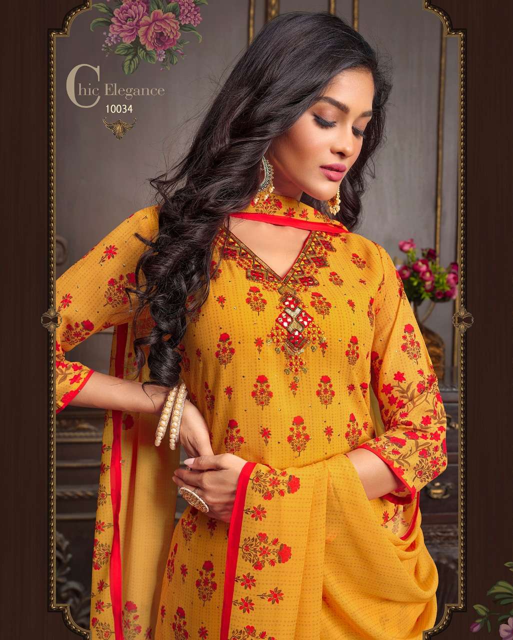 Lily & Lali-Florence-Digital-Print-Handwork-Mirror-Embroidery-Heavy-Georgette-Kurti-Inner-Gharara-Pocket-Dupatta-10034-C